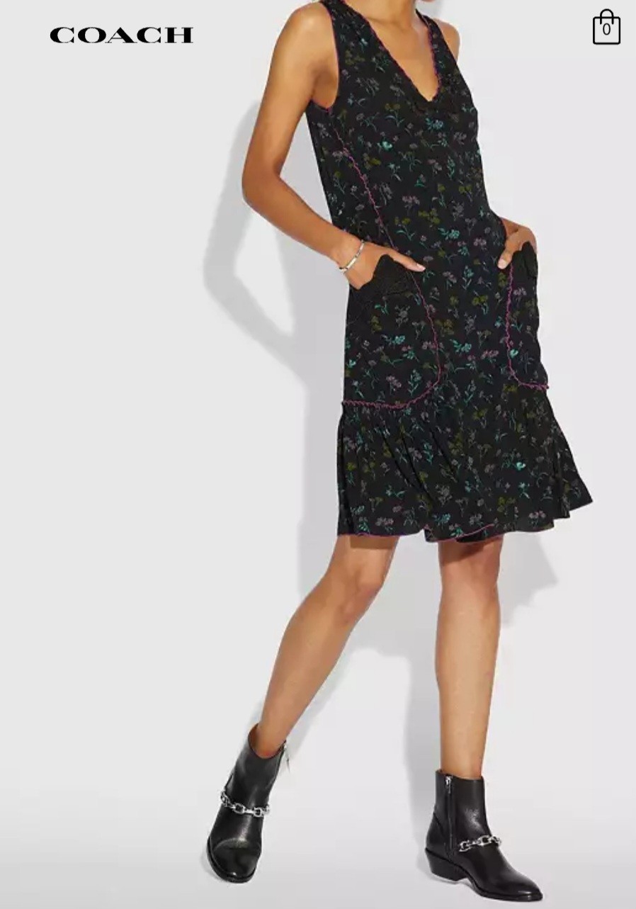 Coach 1941 Black Wildflower Dress With Bows Bowdress Size 4 GUC