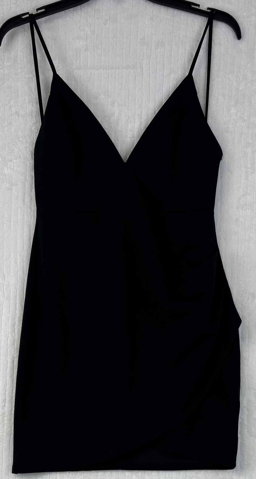 Blue Blush Women’s Black Mini Dress Size L Spaghetti Strap Ruched Bodycon Party