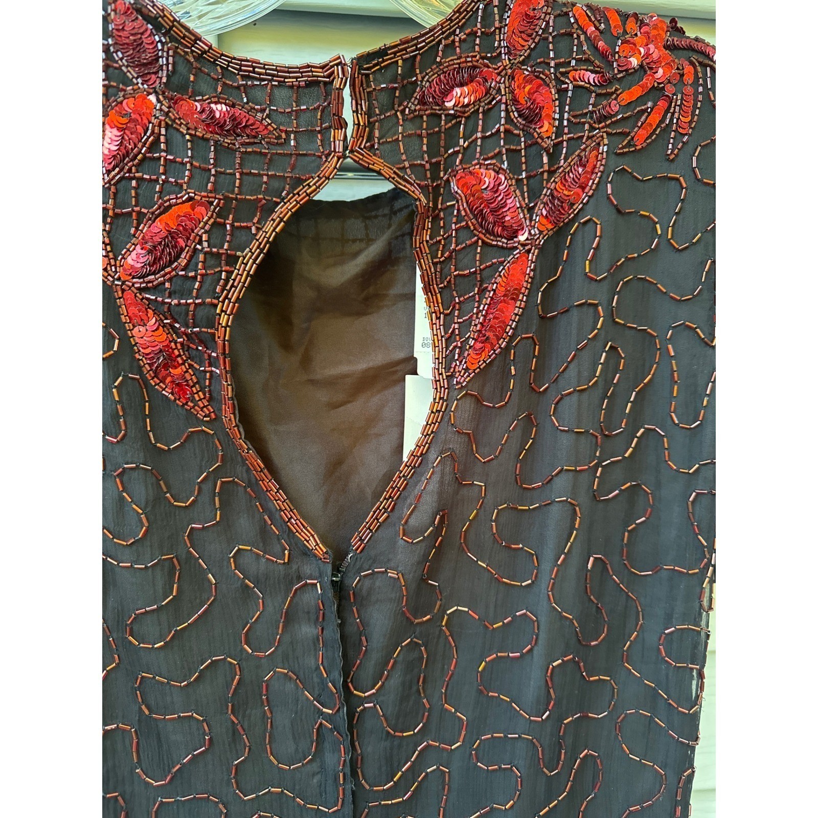 B2 & US Mark & John Silk Beaded Sequin Dress Red Black Vintage Gantos D-12148 S