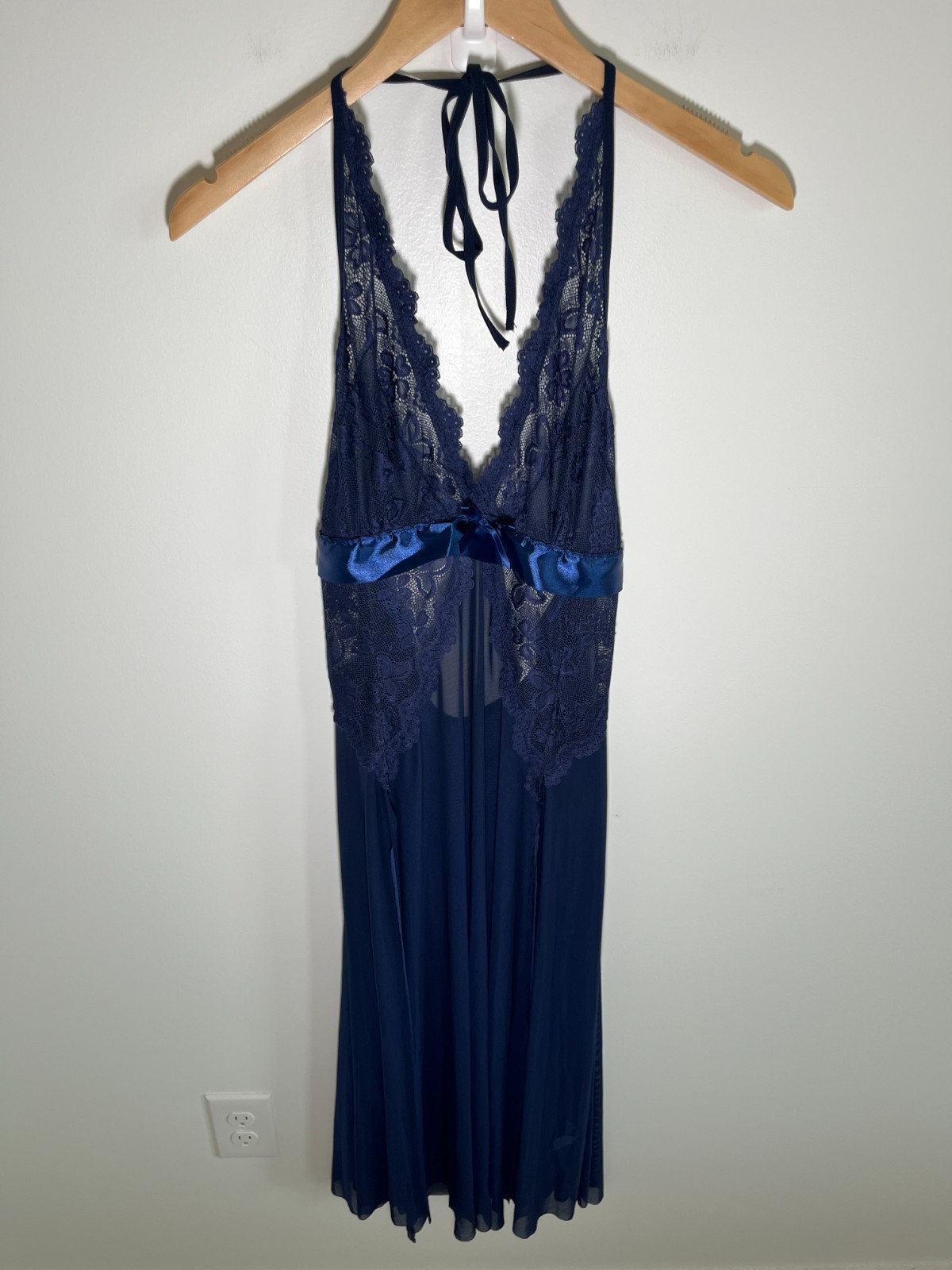 Babydoll Festival Dark Fairy Witchy Maxi Women Dress Blue L Sheer Mesh Lace Slit