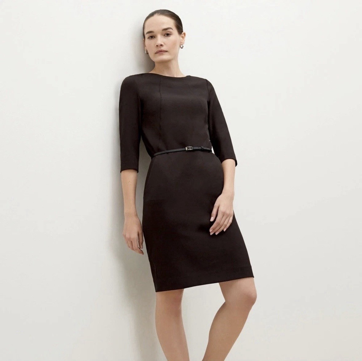 MM Lafleur Etsuko Black Sheath Dress Sz 6 3/4 Sleeves Career Work LBD **