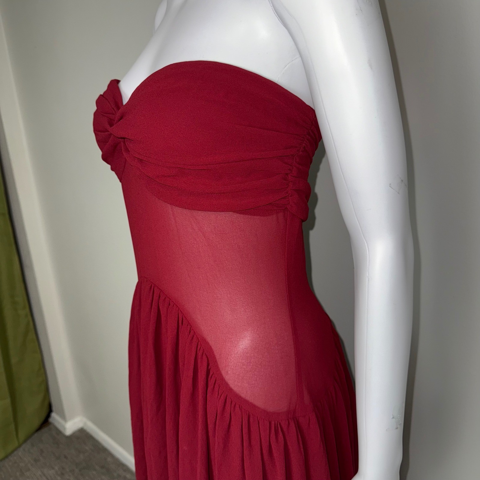 Commense Burgundy Chiffon Strapless Maxi Dress Formal Gown Elegant Party M US 6