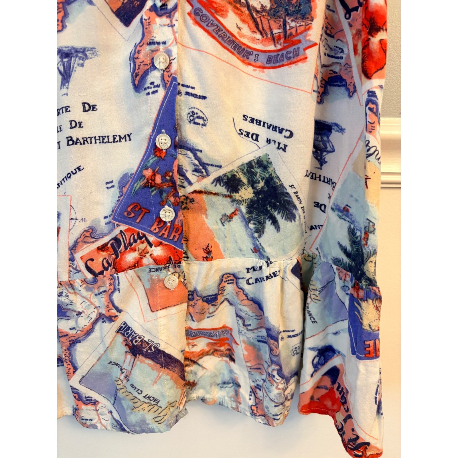 Peter Som for DesigNation Anthropologie St Barth Postcard Map Shirt Dress Size 6
