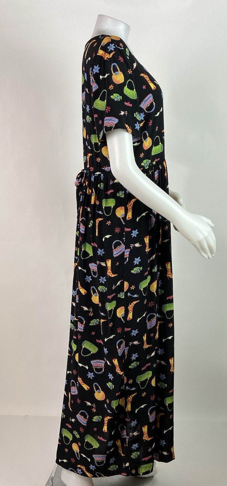 Coldwater Creek Size Medium Black Maxi Dress Shoe Purses Handbags Print Vintage