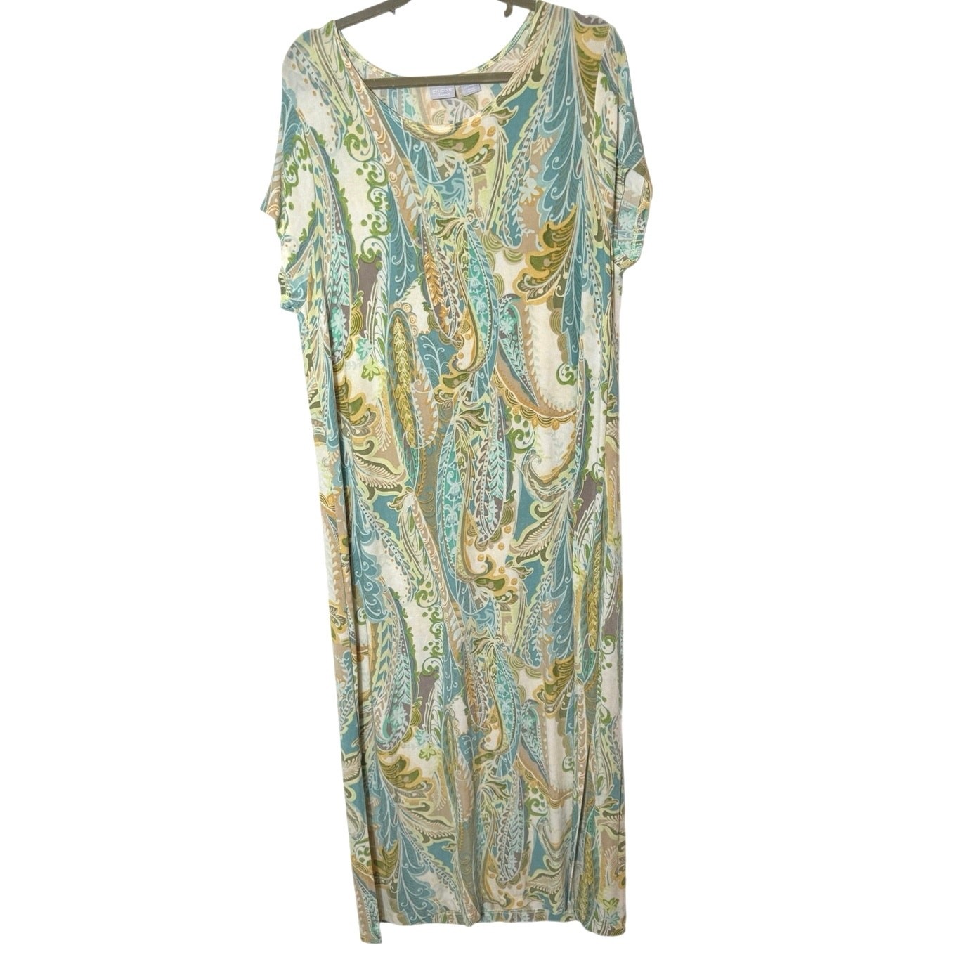 Chicos Travelers 3 XL 16/18 Paisley Print Slinky Non Wrinkle MIDI Dress Resort