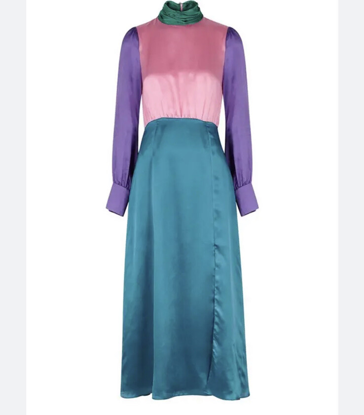 Olivia Rubin Gwen colorblock muli color long sleeve maxi dress UK 6 US 2 NWT