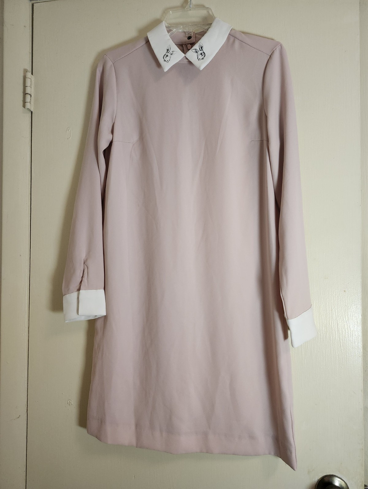 Victoria Beckham Pink Shift Dress S Long Sleeve Bunny Collar Zip
