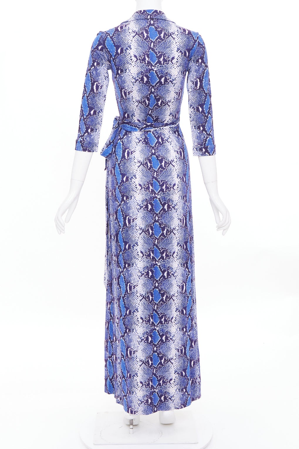 DIANE VON FURSTENBERG Abigail blue python snake print silk jersey dress US2 S