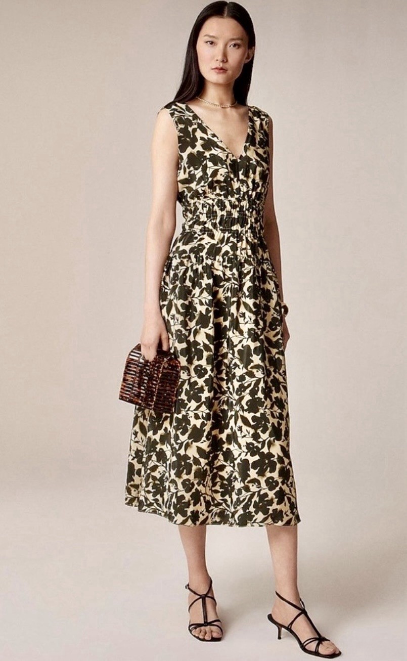 J.Crew Hyacinth V-neck dress in crepe de chine Midi Dress Women’s M (size 8-10)