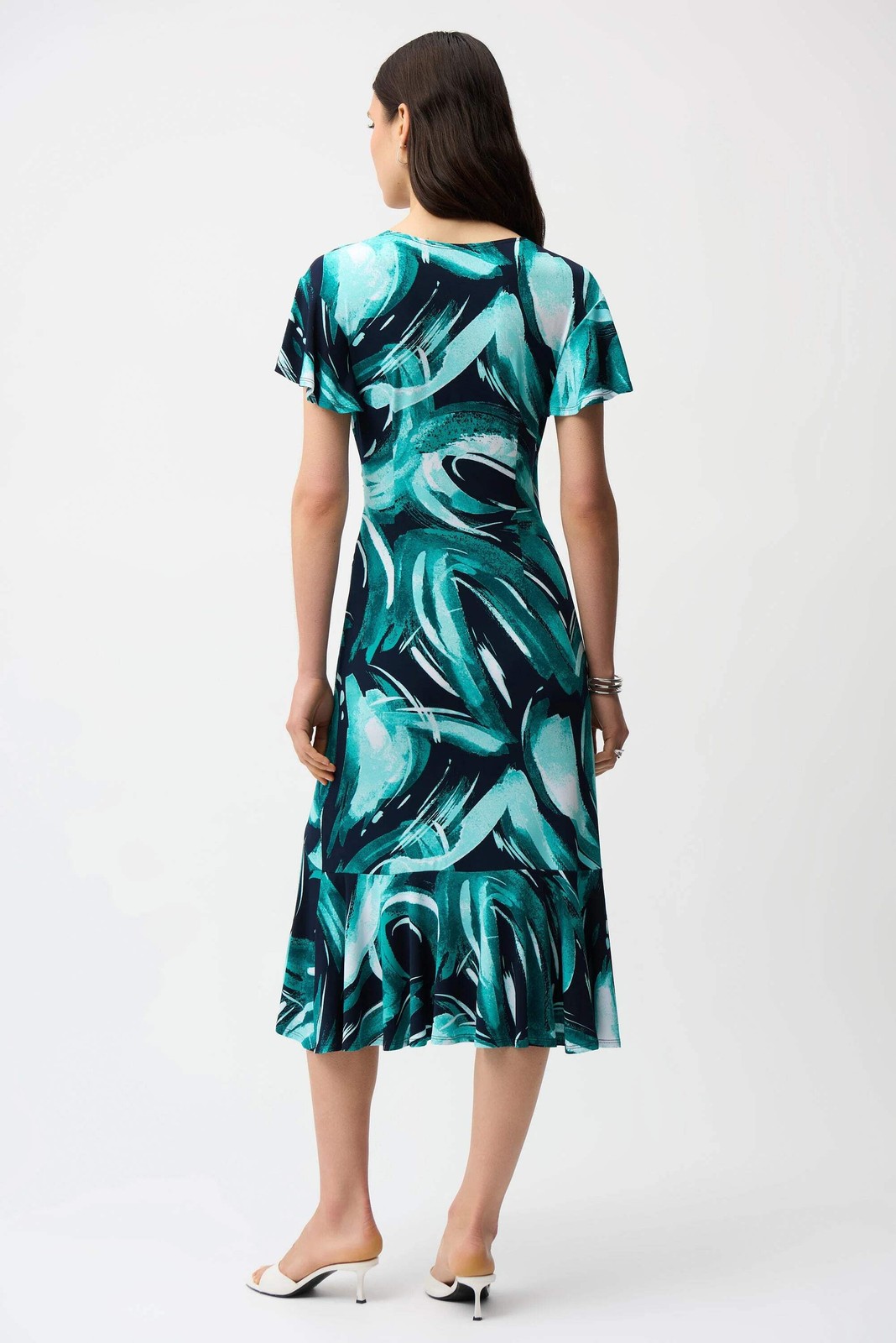 Joseph Ribkoff Midnight Blue/Multi Abstract Midi Flared Dress 261063