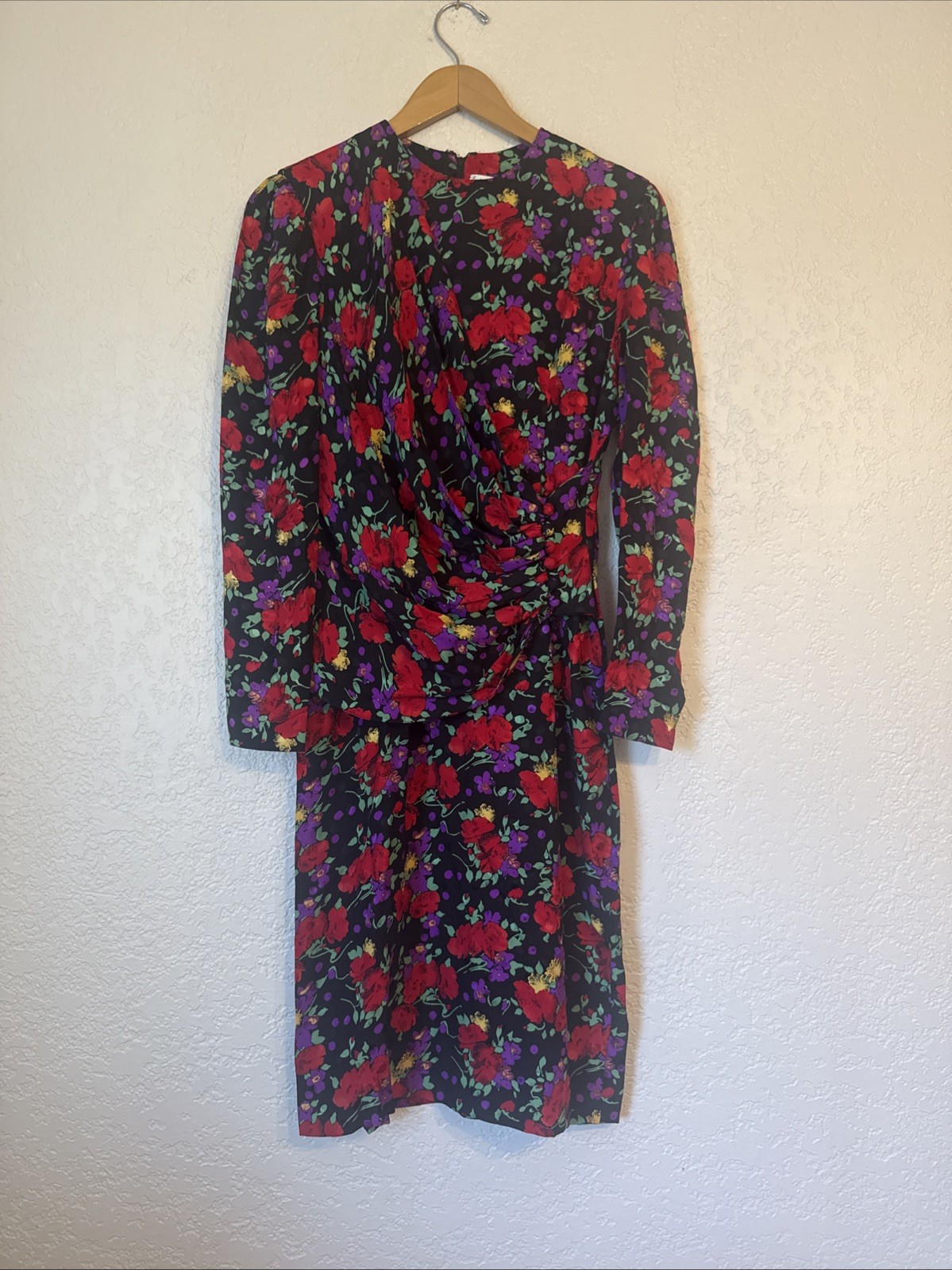 Vtg Adele Simpson Silk Dress Floral Ruched Silk Jacquard Pencil 4 NWOT
