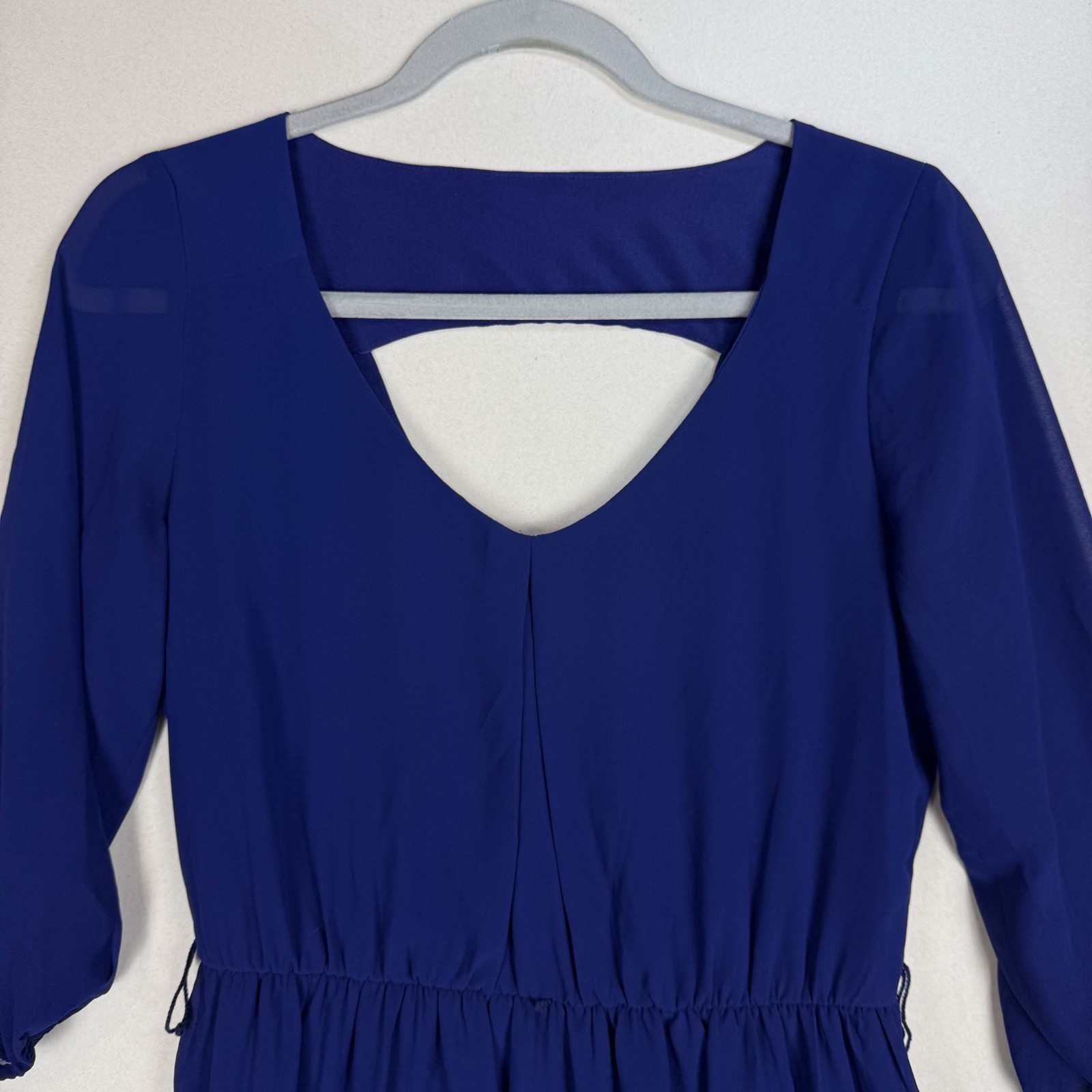 By & By Dress Womens Small Blue Sheer Lined Scoop Neck Keyhole Back Cocktails