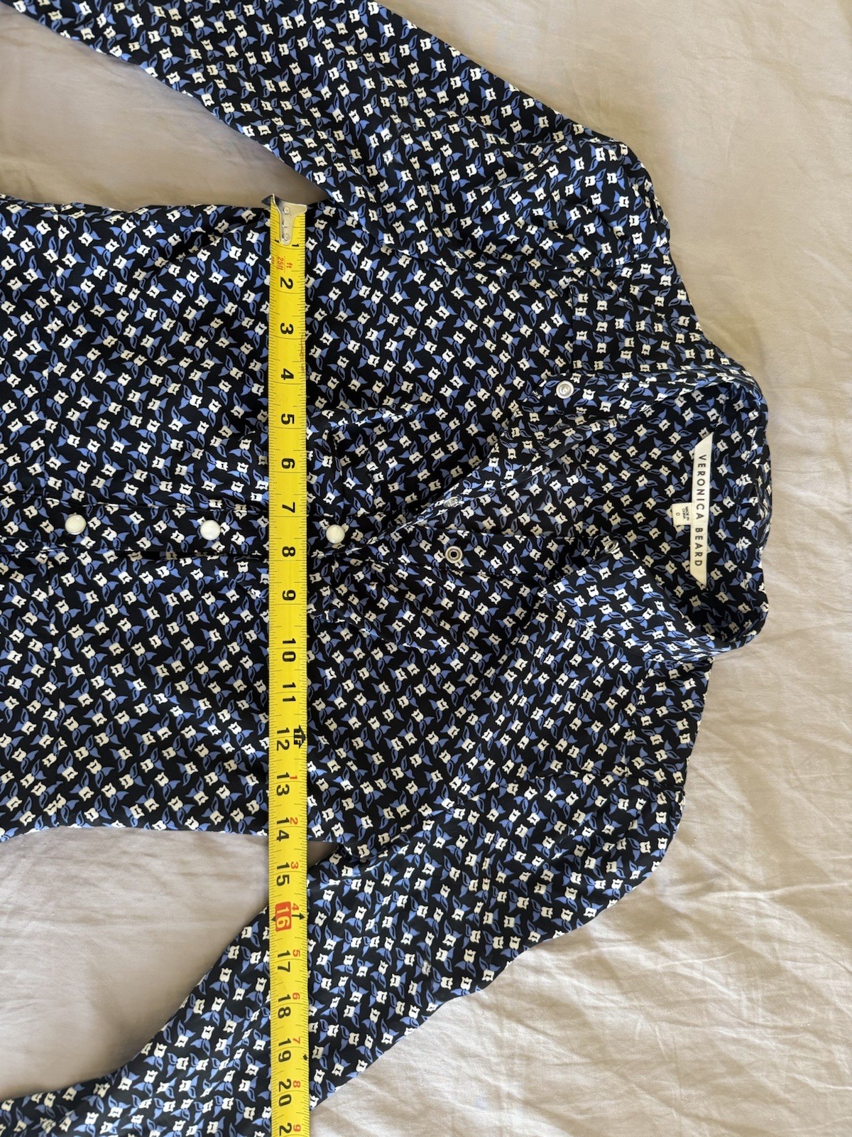 Veronica Beard 100% Silk Shirt Dress Blue Black Print Long Sleeve Size 0