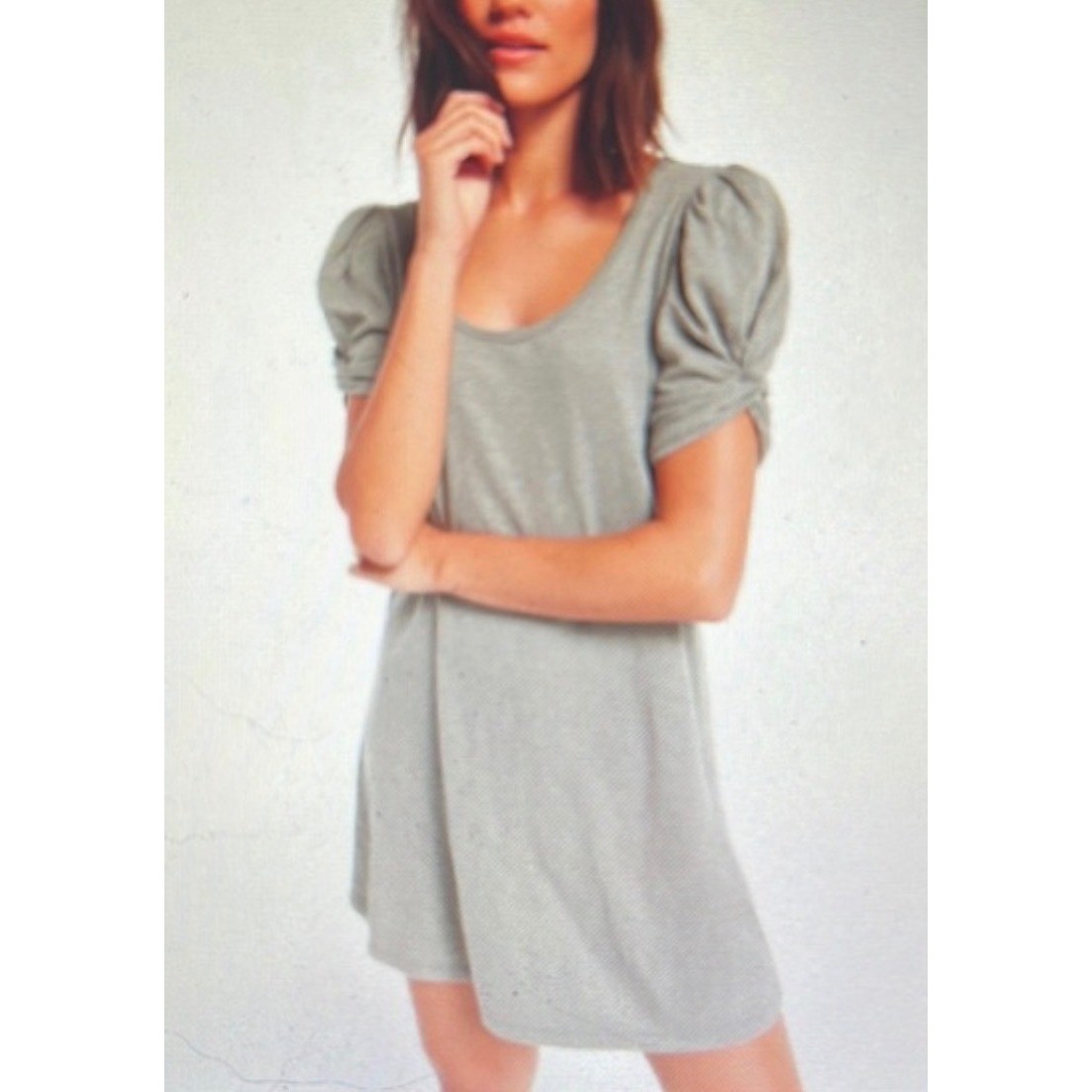 Z SUPPLY Puff Sleeve Dress Womens Medium Green Scoop Neck Slub Knit Boho Casual
