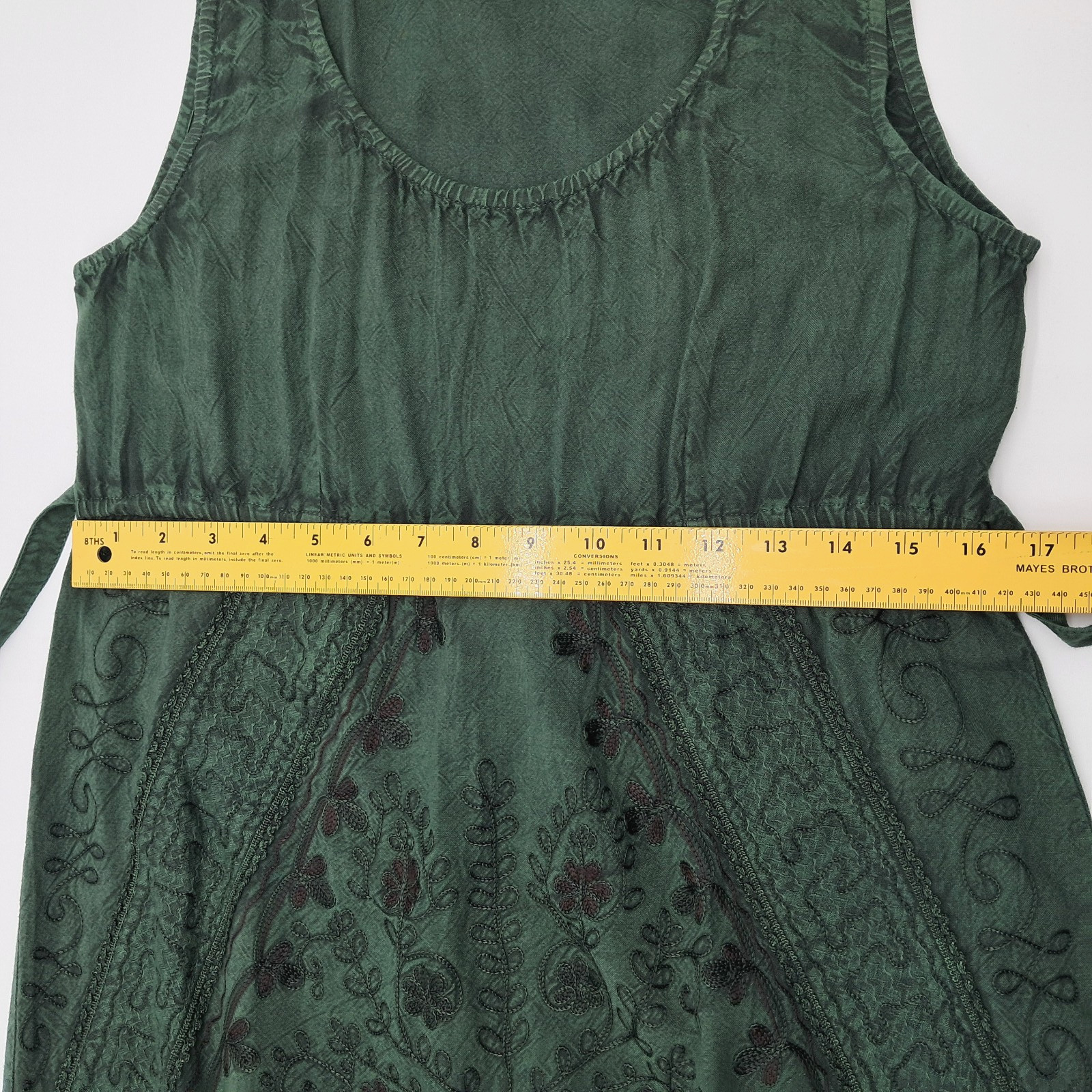 Forest Fairy Boho Dress One Size Festival Dark Green Embroidered Gypsy Indie Y2K