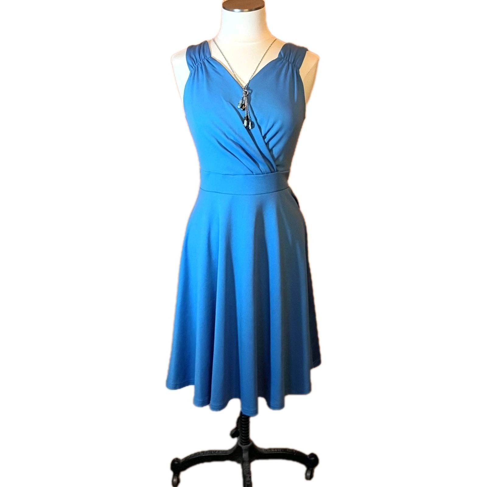 Small GRACE KARIN Surplice Blue Fit & Flare Blue Dress