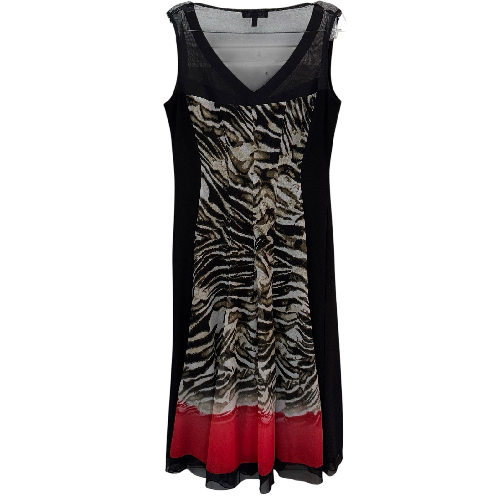 Picadilly Sleeveless Animal Print V-Neck Midi Dress Women’s M Black Red