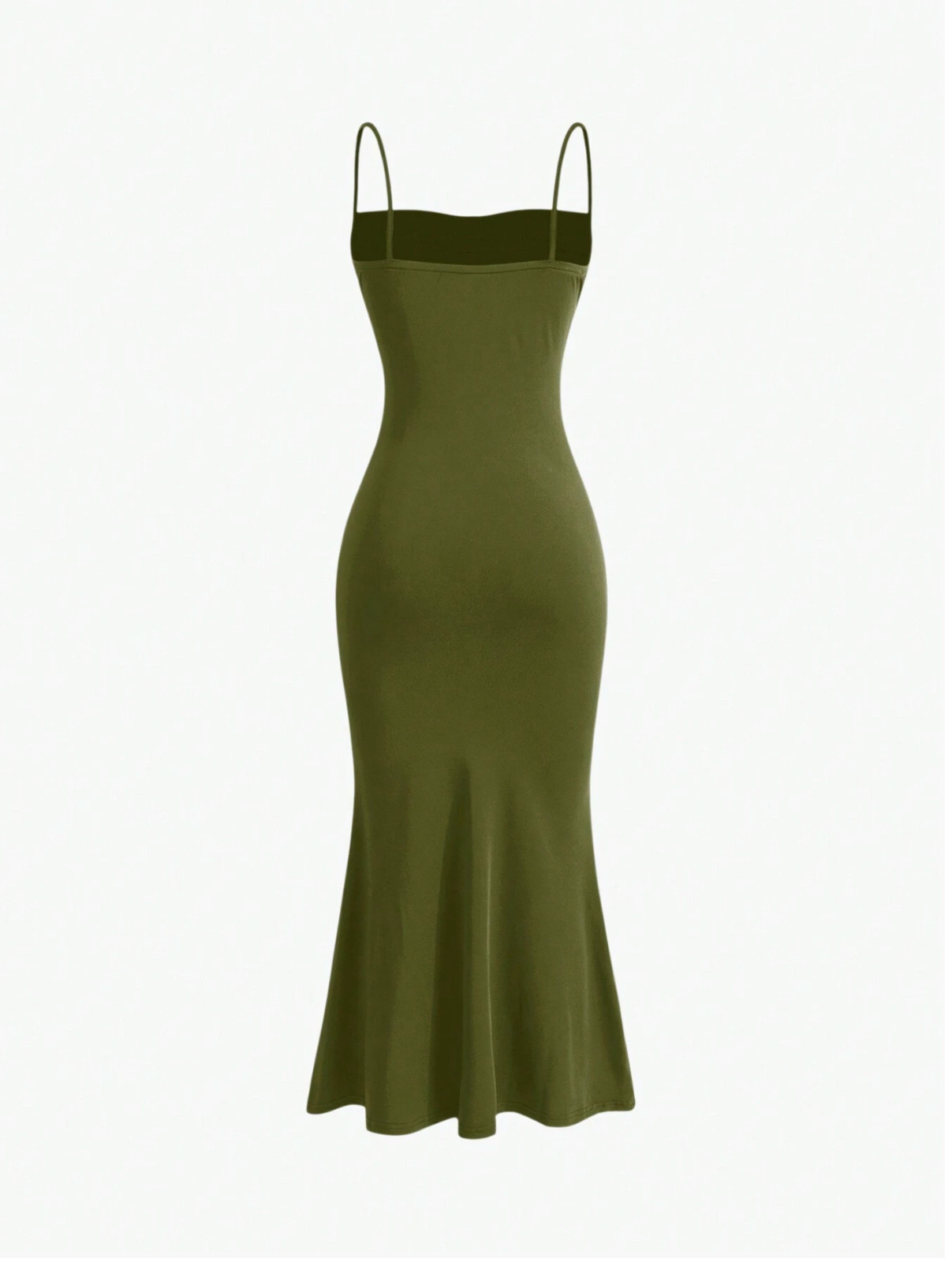 Army Green MOD Solid Ruched Mermaid Hem Cami Dress Sz XS S M L