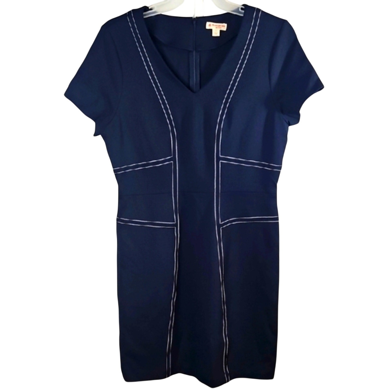 Brooks Brothers Navy Blue Sheath Dress V-Neck Short Sleeve Size Large