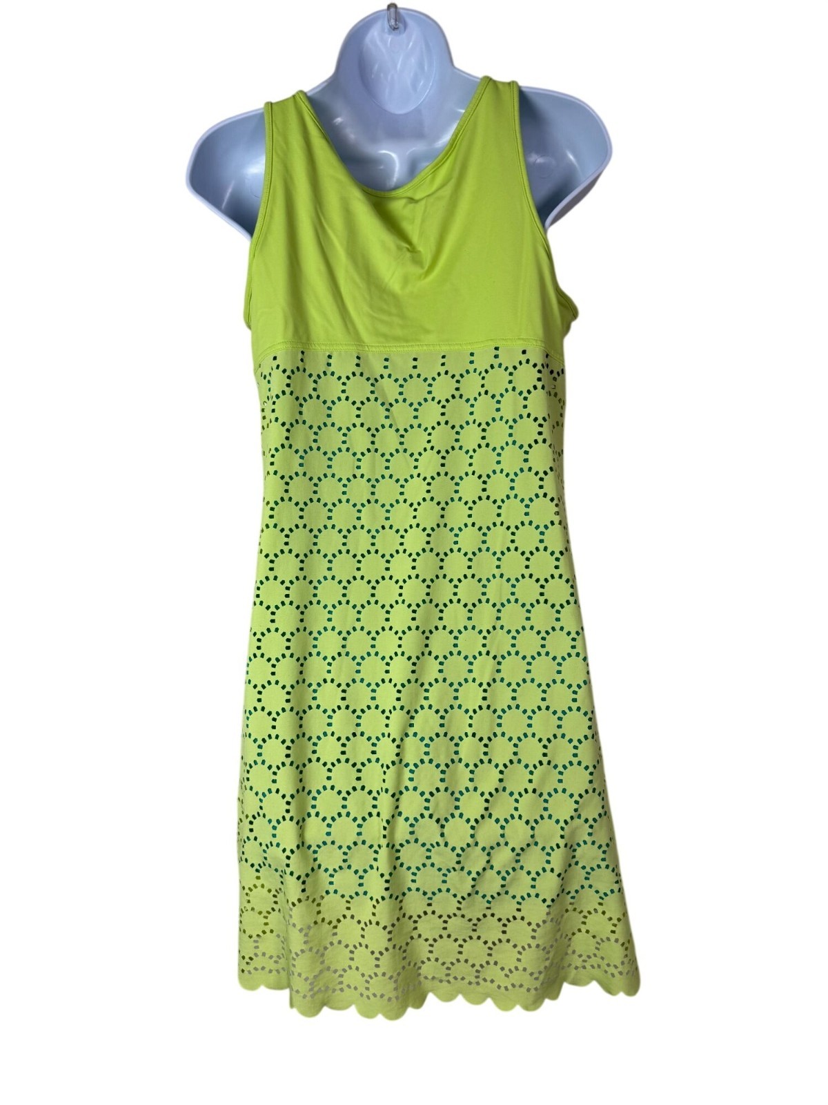 Tittle Nine Green Sleeveless Laser Cut Scalloped Hem Dress Size Small Lightweigh