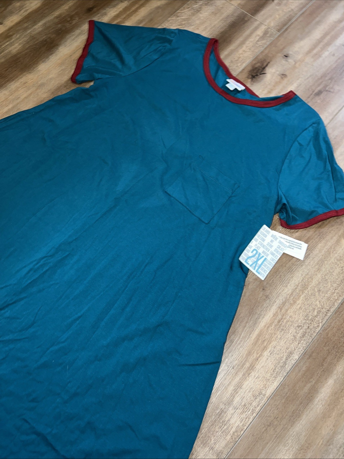LuLaRoe Carly Dress Solid Blue/Green Red Trim Vintage 2XL 22/24 20/22 Pocket ❤️