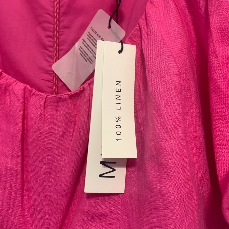 MINKPINK Selena Puff Sleeve Mini Dress NWT Hot Pink 100% Linen Size XXL