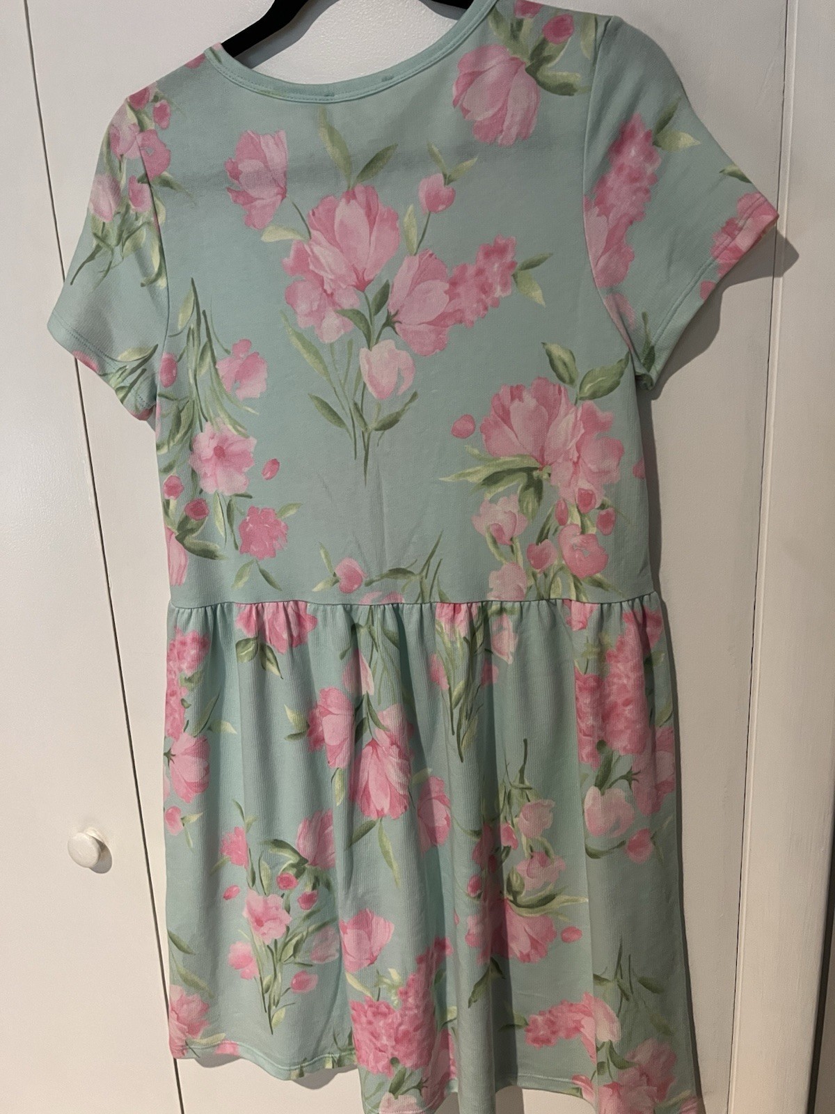 Everly Womens Medium Mint Green Pink Floral Babydoll Dress Pretty Light
