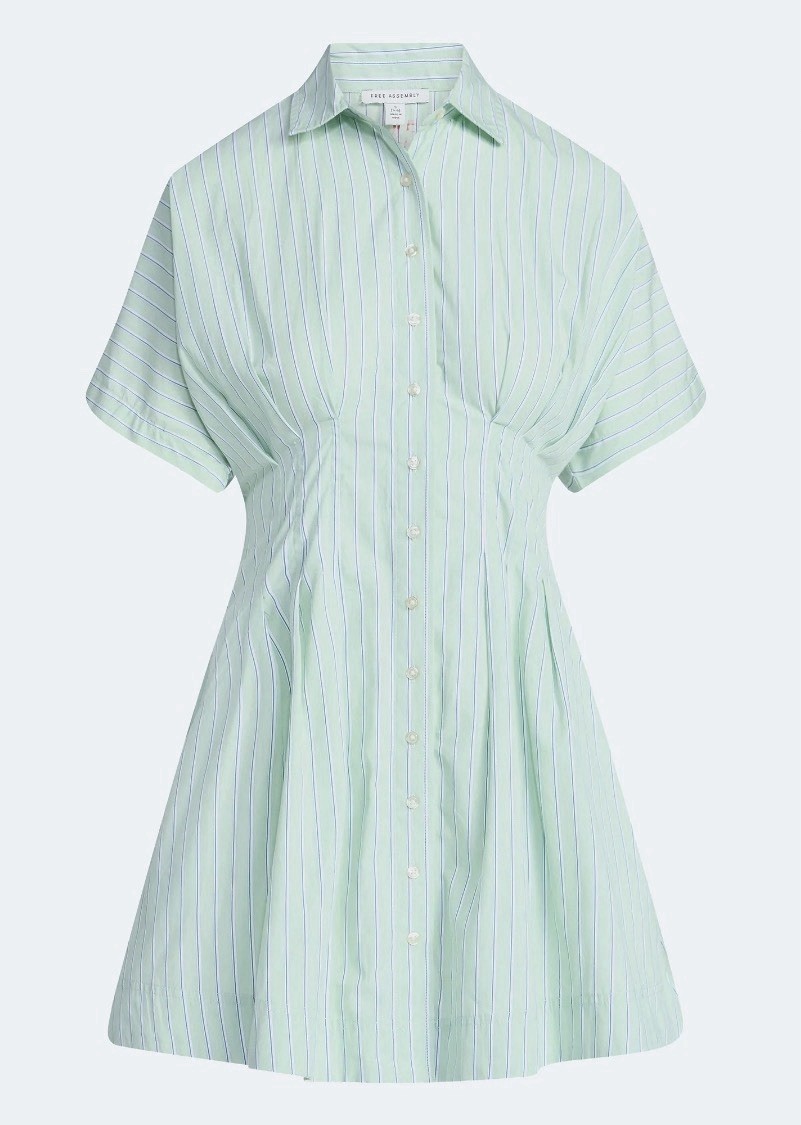 NWT Free Assembly Womens Corset Mini Shirtdress Mint Stripe Short Sleeve XXL 20