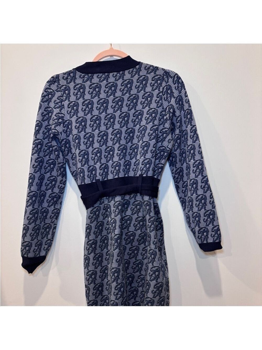 REDYAZEL Japan Monogram Knit Sweater Dress Belted Navy Logo Print 0483