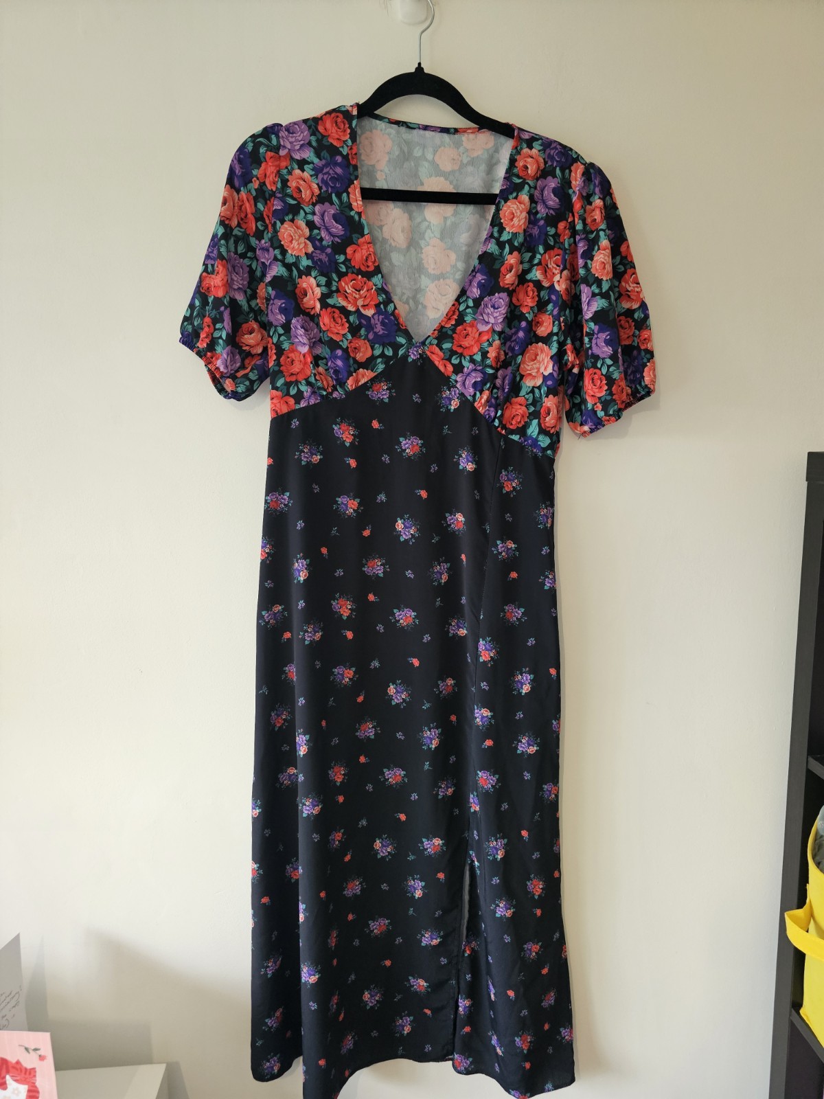Size 10 Pep&Co Two Pattern Contrast Floral Midi Dress Side Split Lightweight