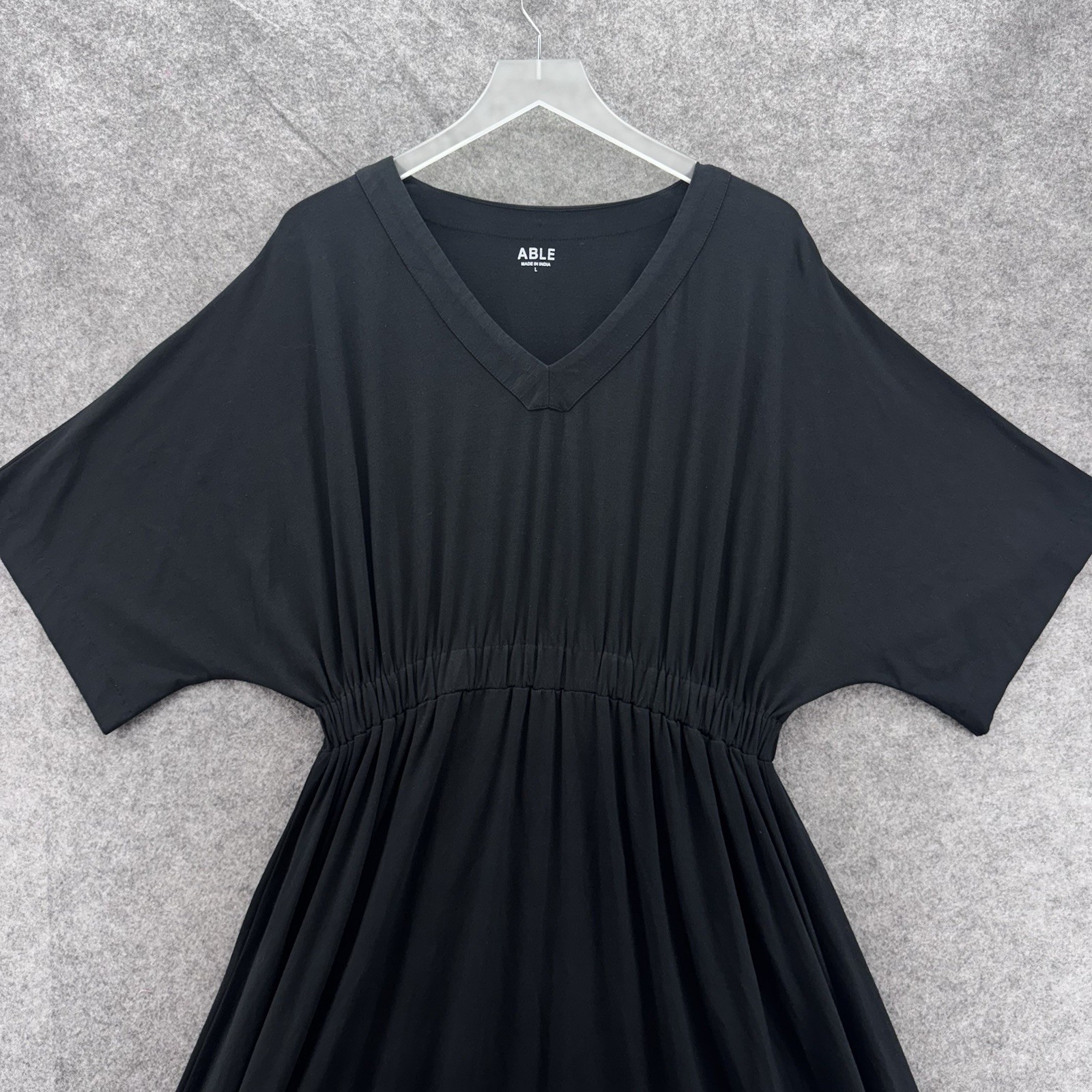 ABLE Womens Nina Dolman Midi Dress Size L Black Cotton Modal Stretch Minimalist