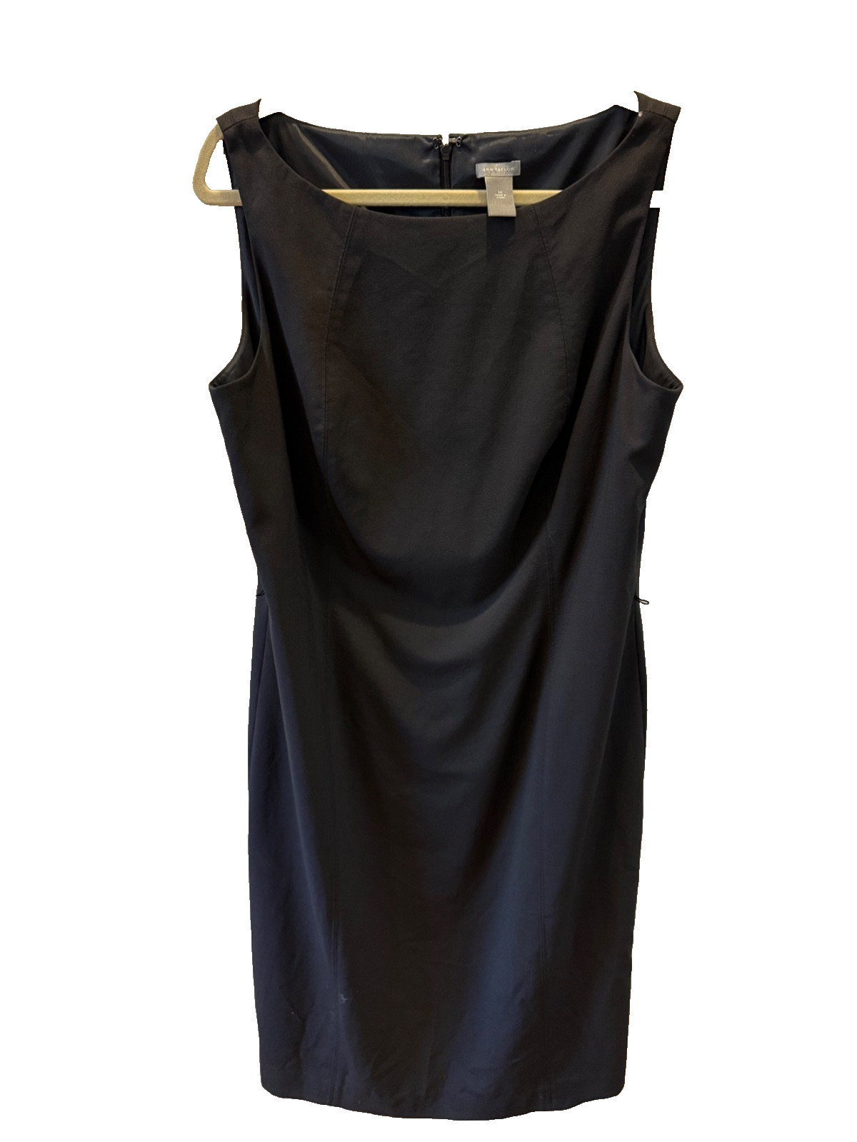 Ann Taylor NWOT Black Sleeveless Sheath Dress Size 14 Wool Missing thin belt
