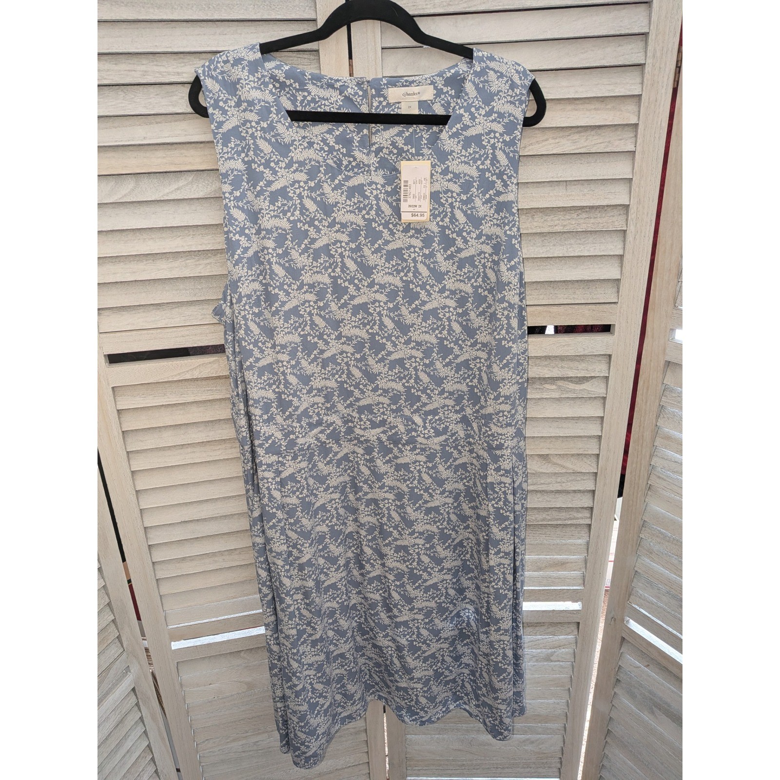 Cj Banks Womens 2X Blue Floral Sleeveless Rayon Midi Shift Dress NWT 20/22W
