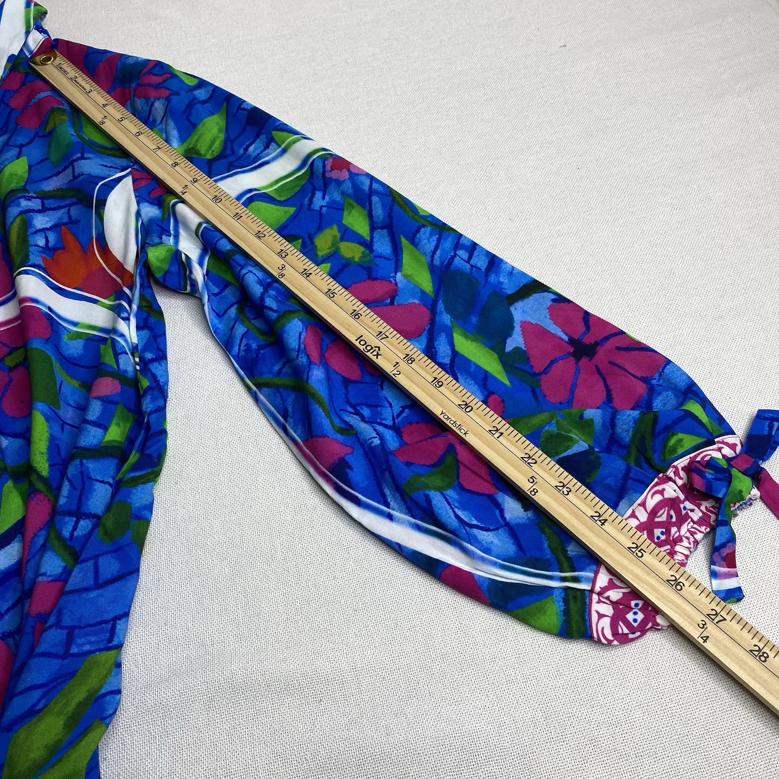 Celina Moon Blue Floral Button Front Midi Dress Pocket Long Sleeve Sz Large