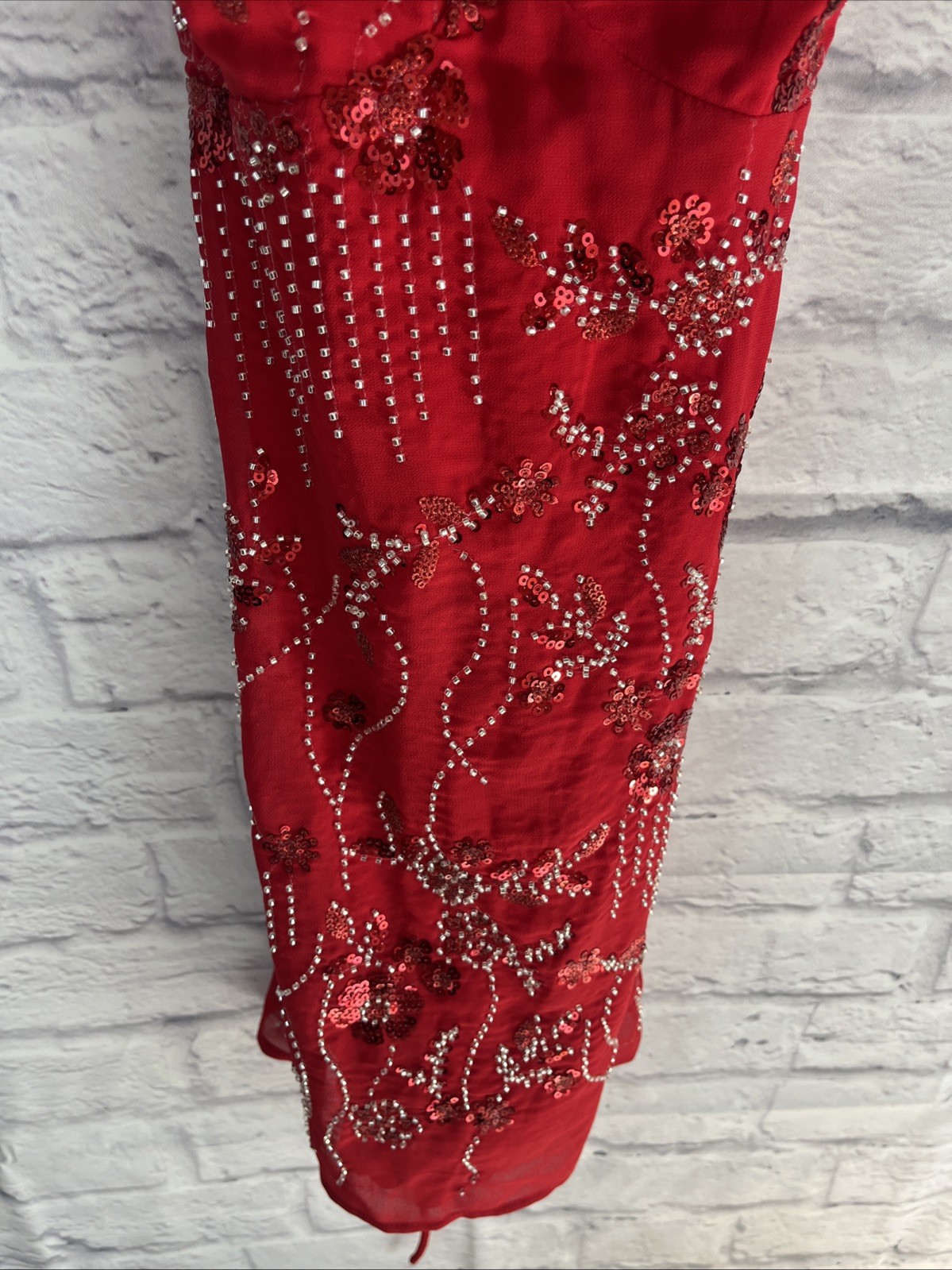 Windsor NWT Y2K Glam Red Sequin Beaded Lace Up Formal Party Mini Dress Small