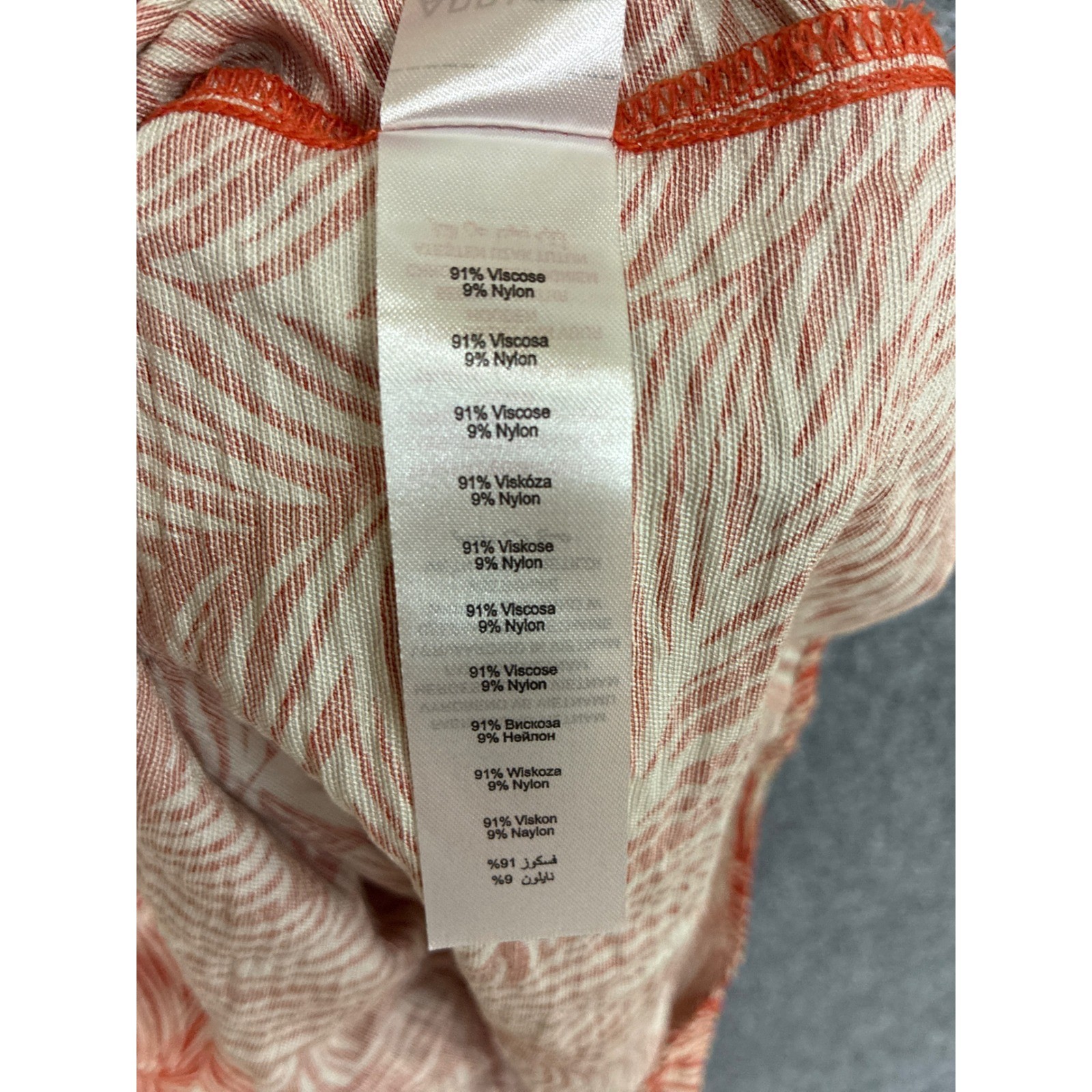 Apricot Rust Orange Palm Leaf Print Tiered Mini Dress Smocked Back US 4