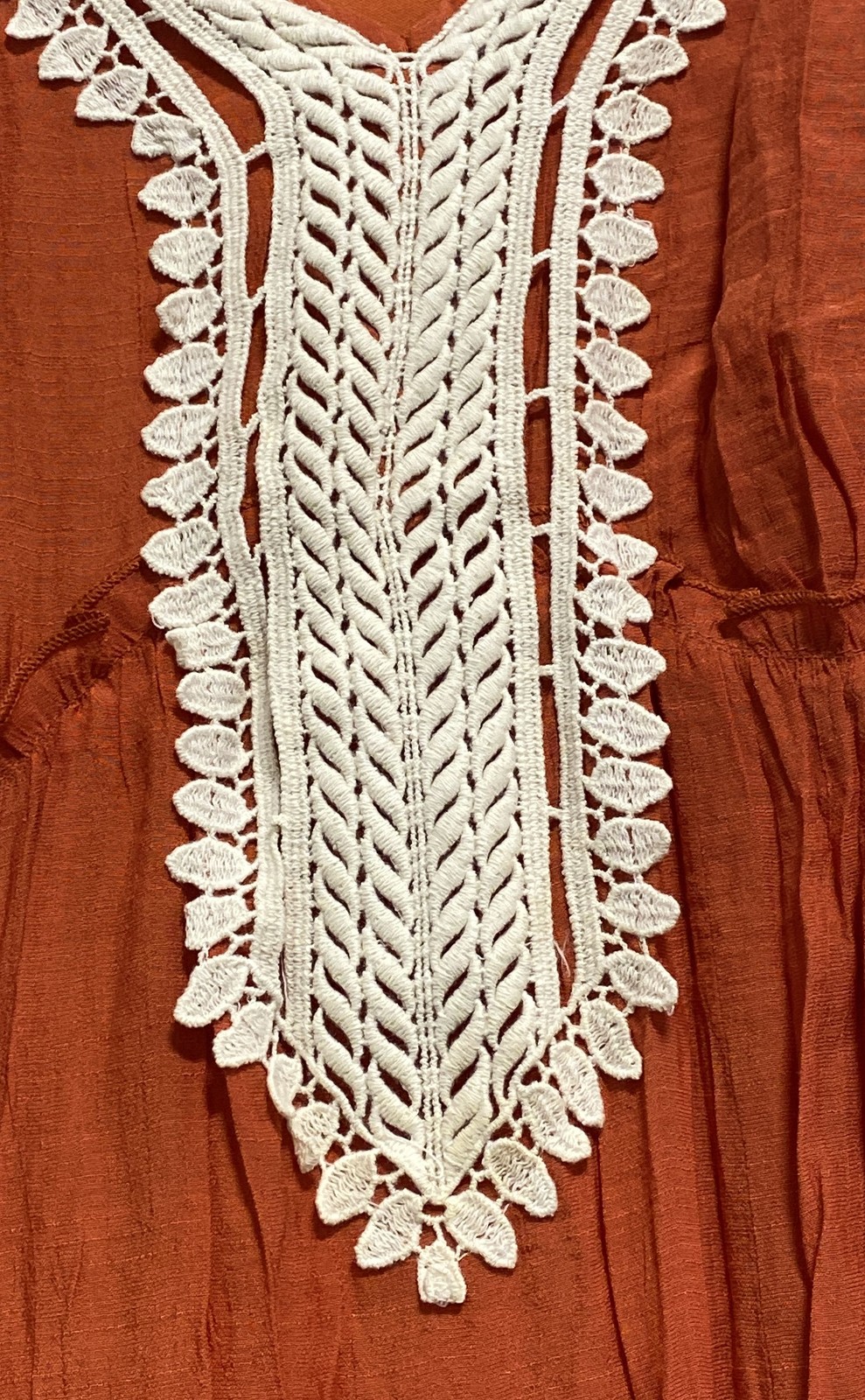 NY Collection Women’s Burnt Orange Crochet V-Neck Crinkle Maxi Dress Sz 2XP NWT