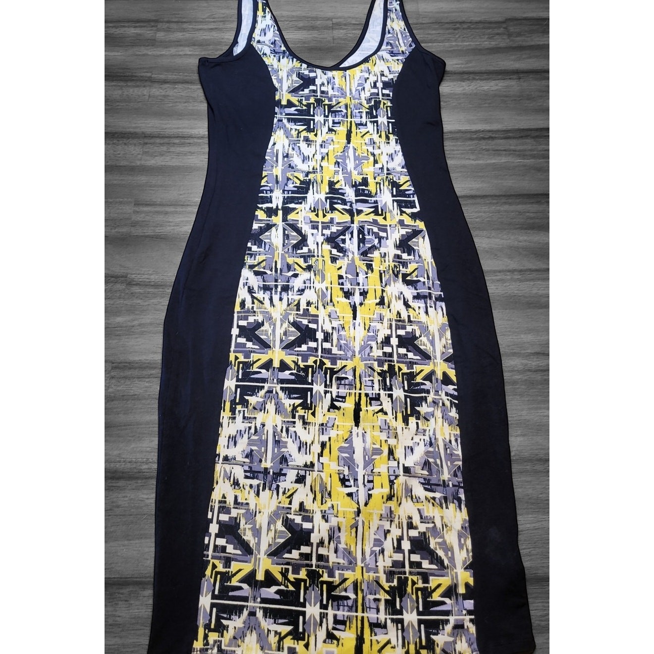 Y2K Aztec Bodycon Dress Black Yellow Tribal Print M
