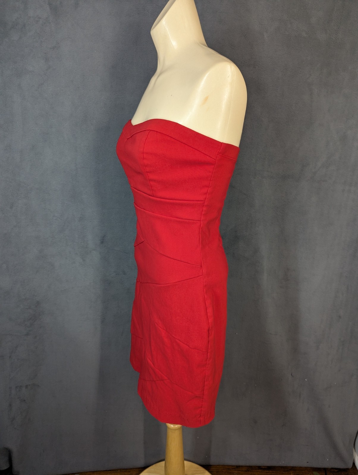 DEB Dress Medium Red Mini Strapless Bodycon 2000s Y2K Vintage