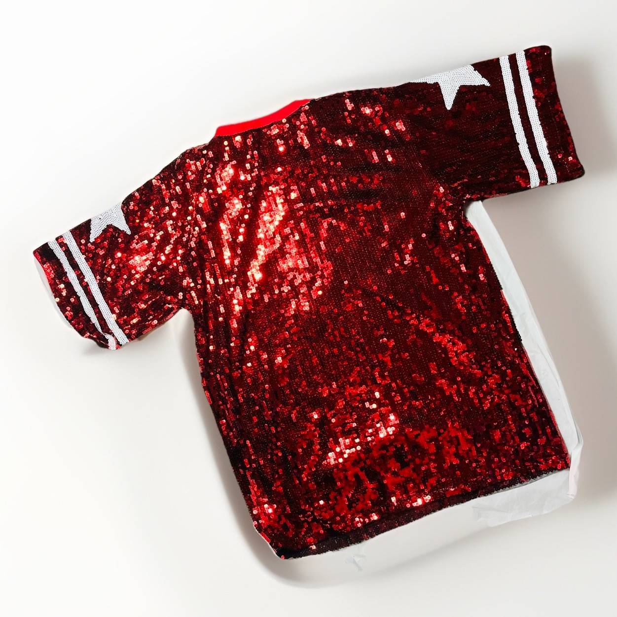 ROCKSTAR ORIG Game Day Red Sequin Mini Dress Football Jersey Oversized Sz OS