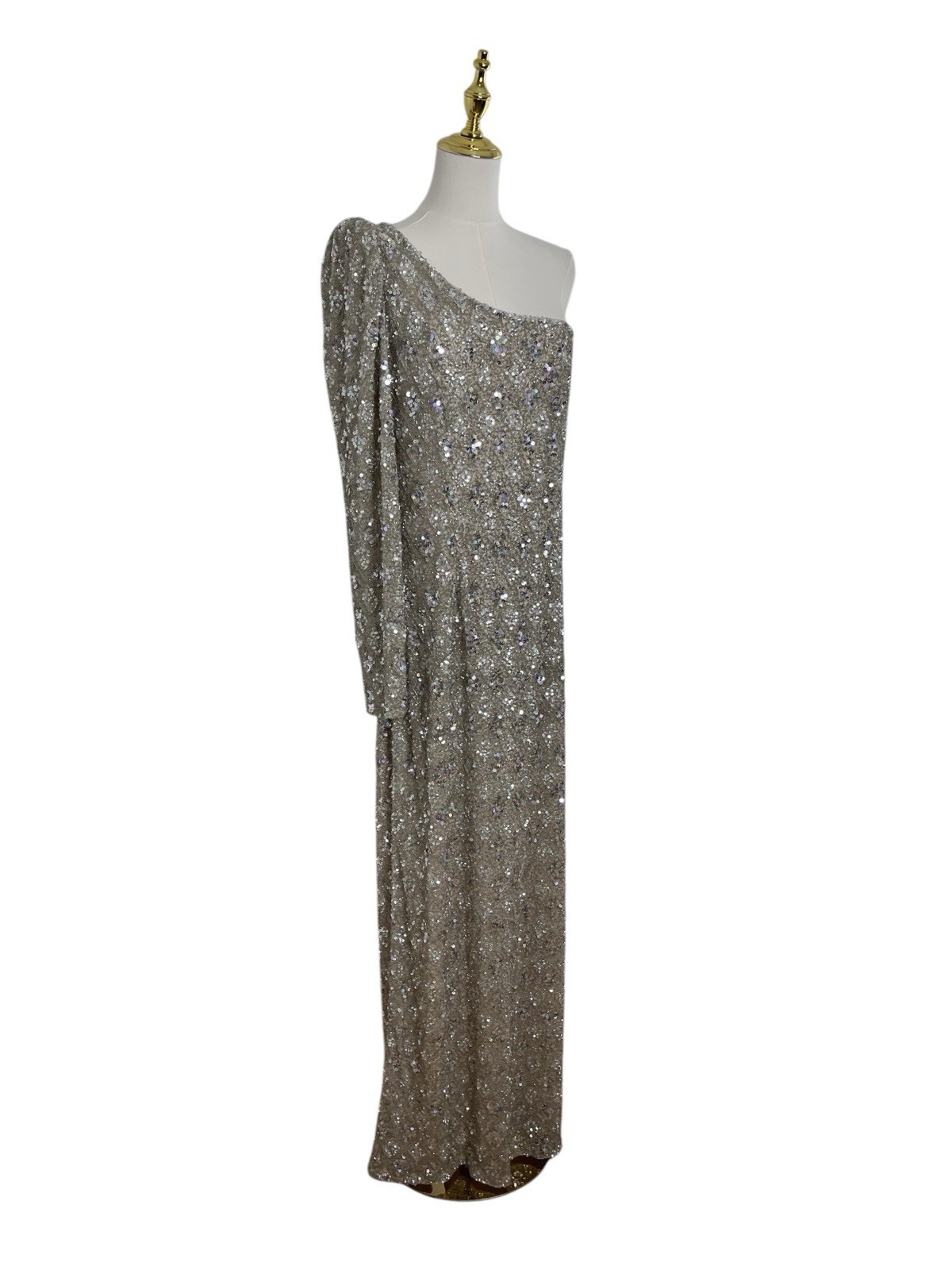 Mac Duggal A5479 Shimmering Gold Sequin Gown One Shoulder Size 16 $598