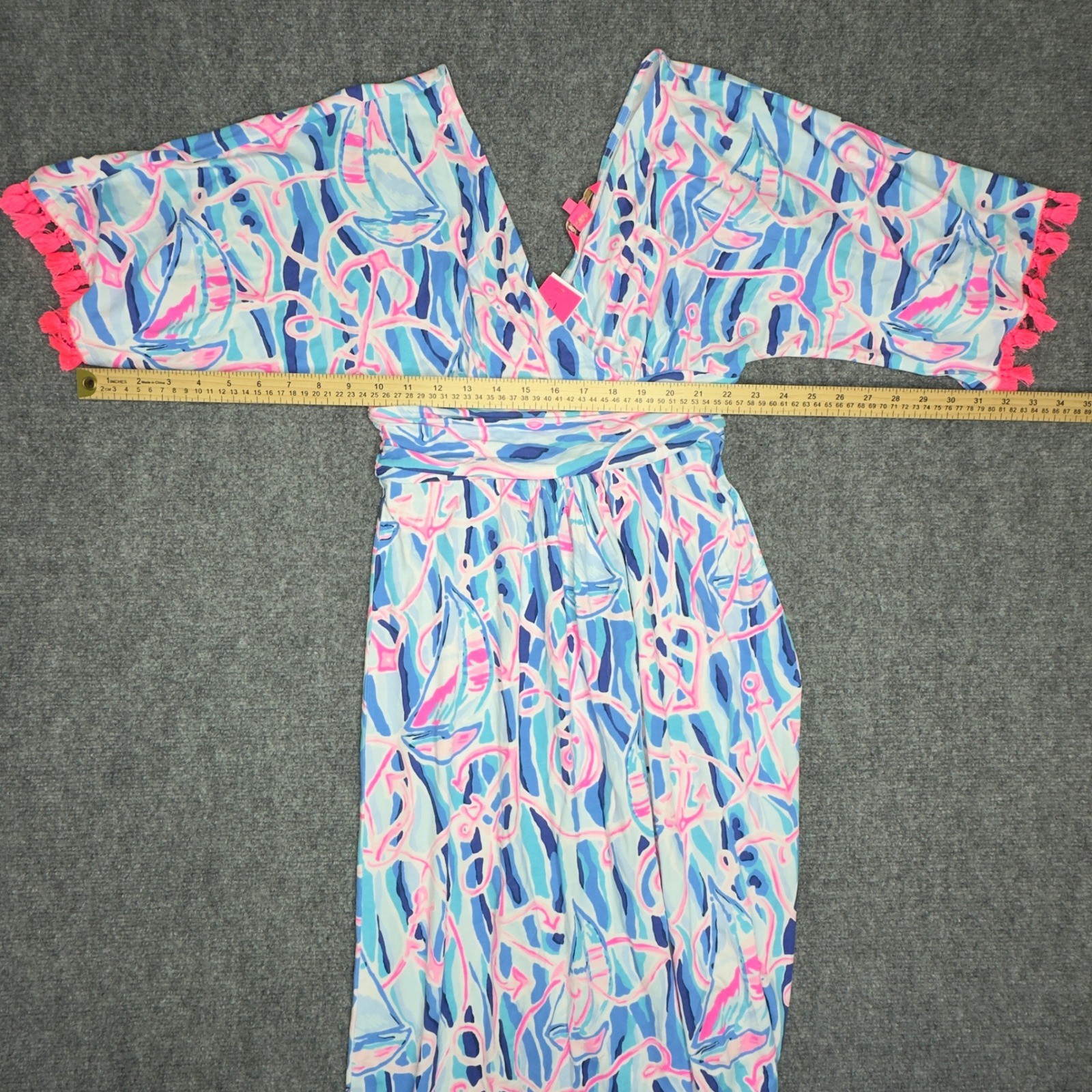 Lilly Pulitzer Parigi Maxi Dress Womens S Blue Pink Reel Nautical Tassel Coastal