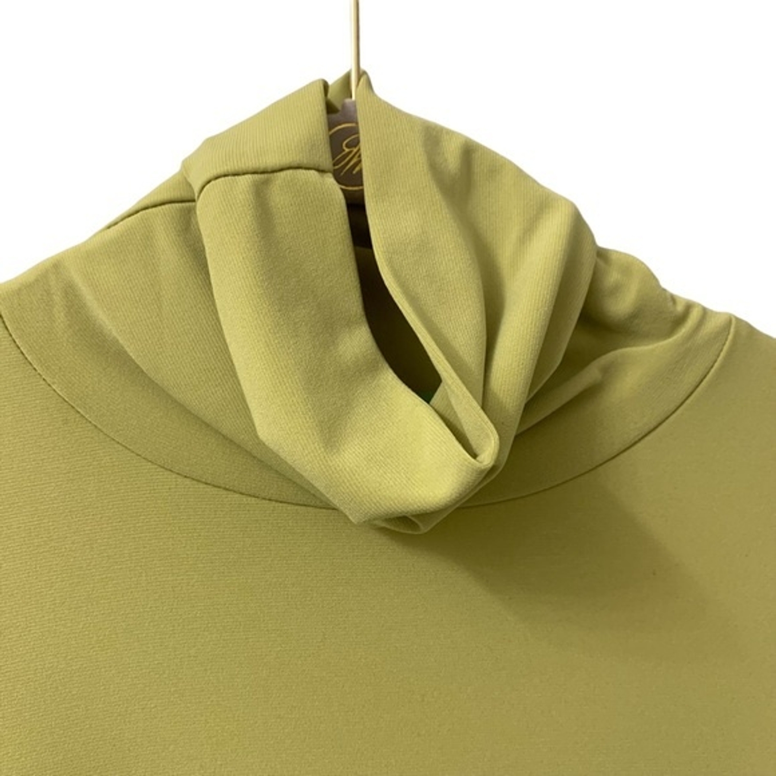 Lime Green Turtleneck Pleated Balloon Mini Dress 3/4 Sleeve Size Small