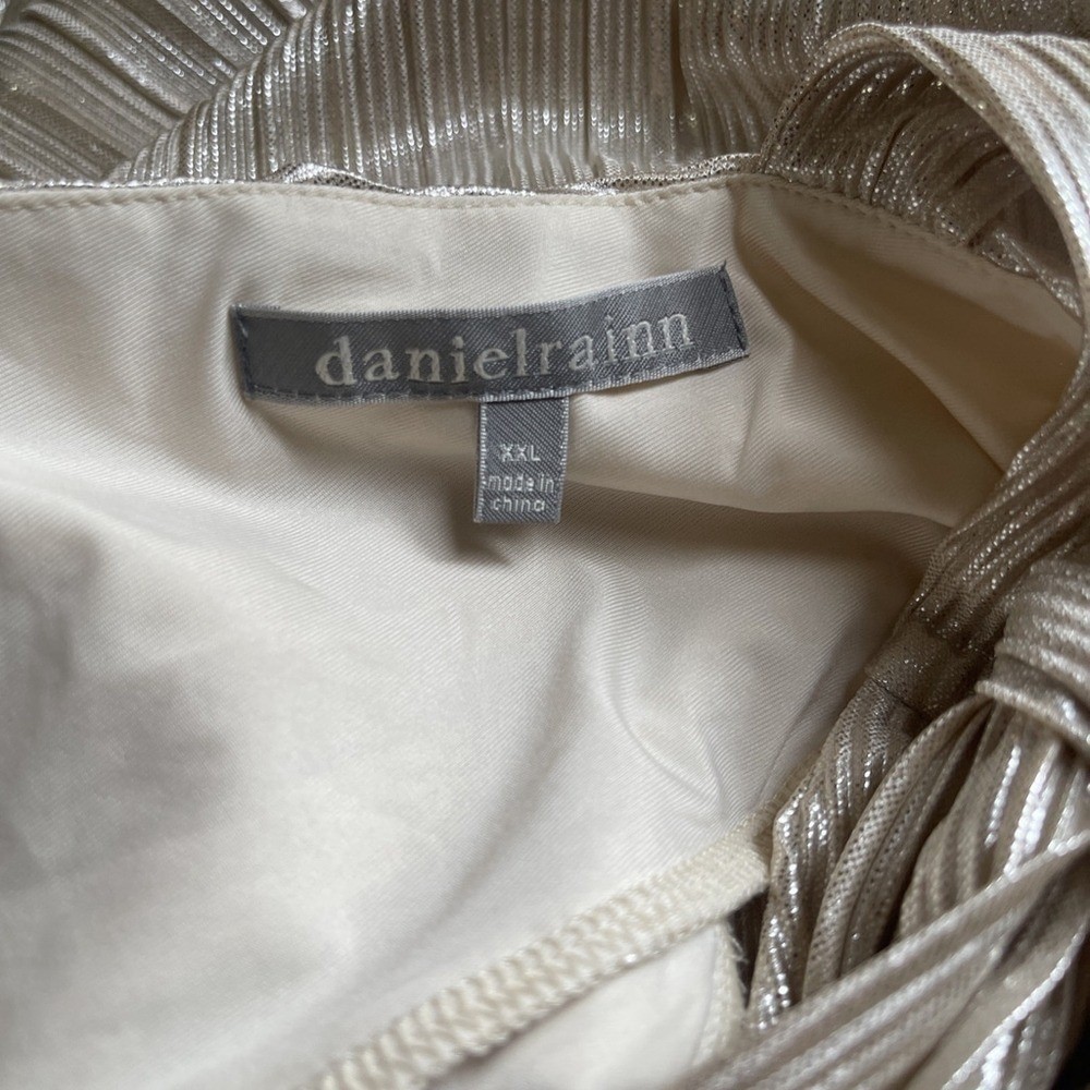 Daniel Rainn Silver Metallic Plisse Long Sleeve Tie Back Shift Dress XXL NWT