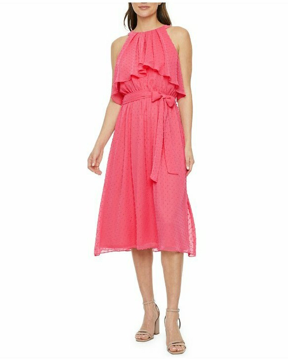 New Maia Sleeveless Dot Fit + Flare Dress Coral Sz 12