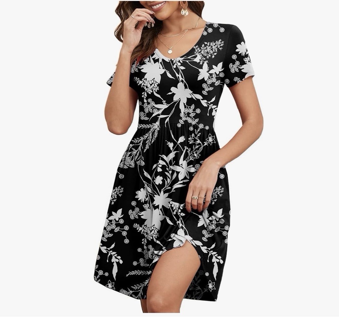 YVH Women’s 2026 Summer Shrt Sleeve Dress Casual Loose Fit Swing Sundress Medium