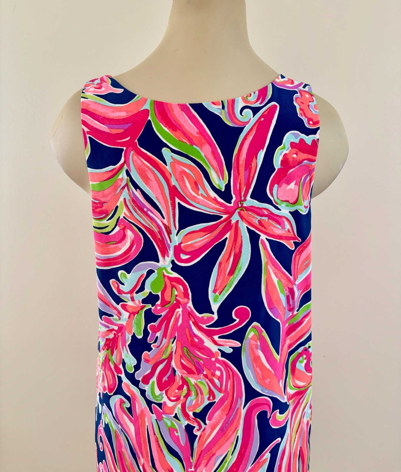 LILLY PULITZER JACKIE SHIFT Sz Small Resort Navy Banana Flambe’ 100% Silk Dress