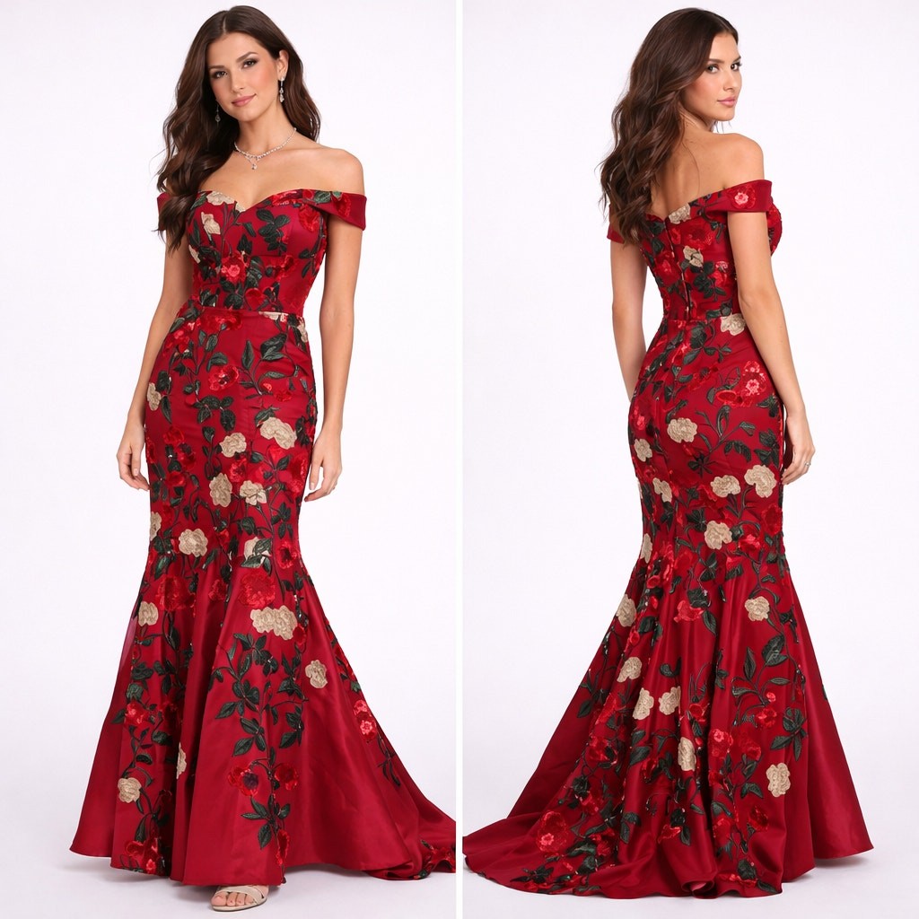Chi Chi Hi-low Strapless Embroidered Gown Bodycon Size 6 EUC
