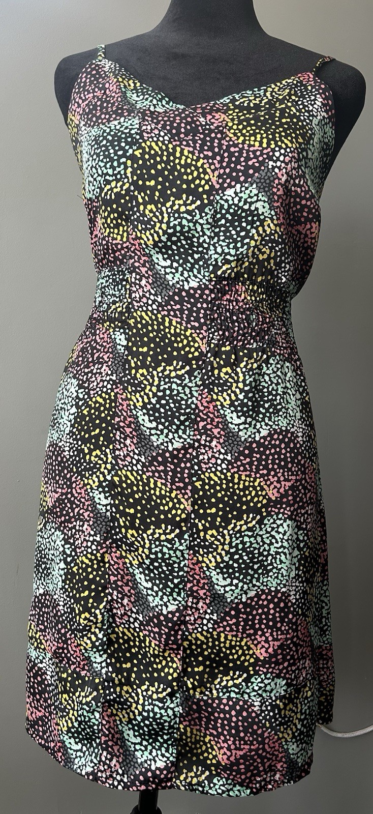 Vintage Havana MEDIUM Spaghetti Strap Black, Speckles Belted Dress