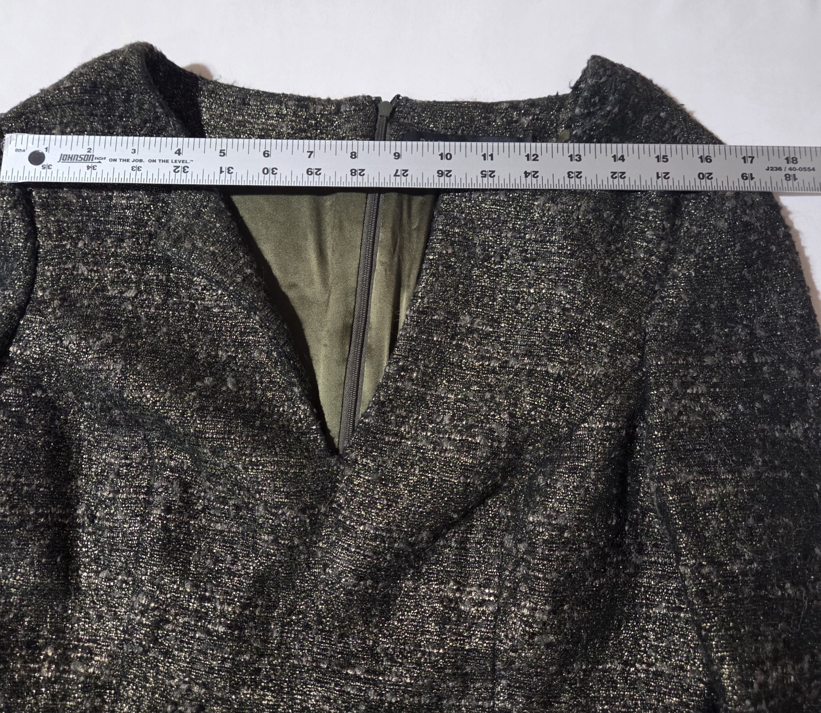 Rubin Singer Designer Metallic Olive Bronze Wool Blend Dress SZ 12 Neiman Marcus